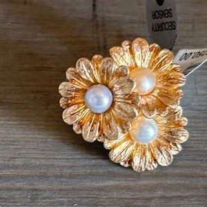 Gianni Bernini Sterling Silver Flower Ring w pearls Small size 5/6